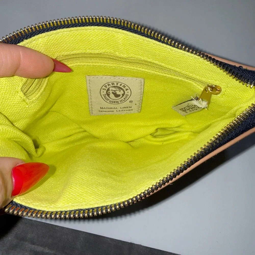 Spartina 449 Cosmetic Case Wristlet‎ 2 Pc Bundle Multi Floral Linen Leather
